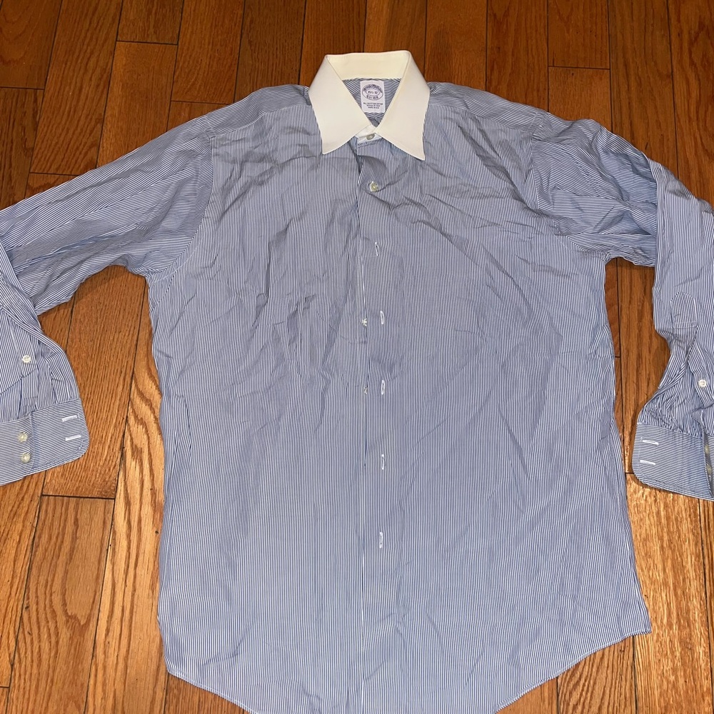 Brooks Brothers Blue Pinstripe Dress Shirt with White Collar